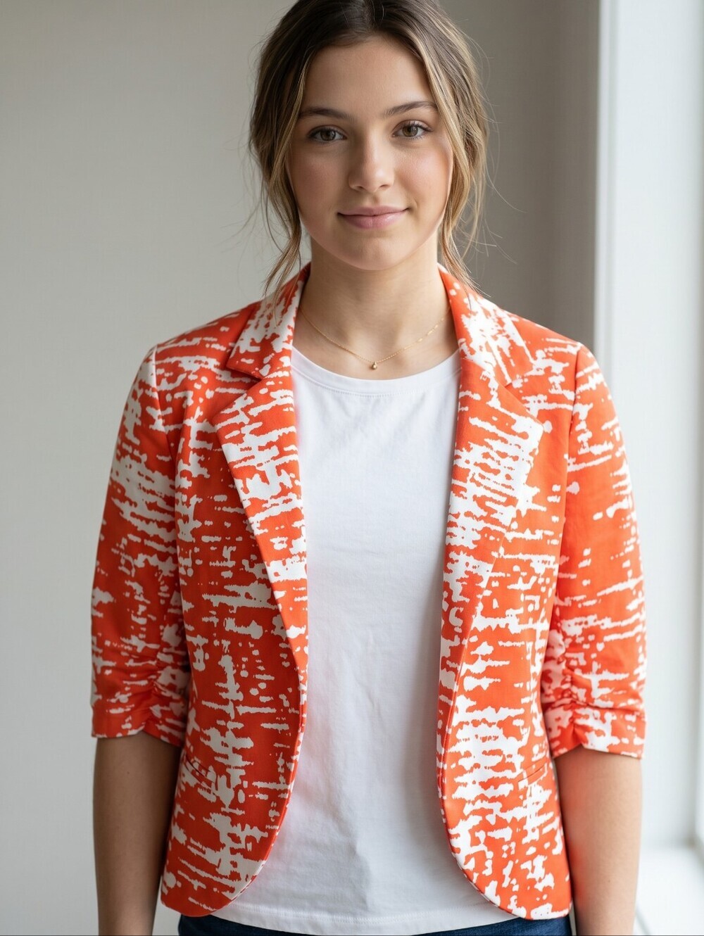 Aqua Vibrant Cropped Blazer Red White Abstract Print